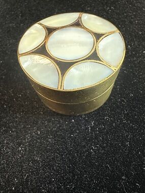 294- Brass and Mother-of-Pearl Round Trinket - Pill Box